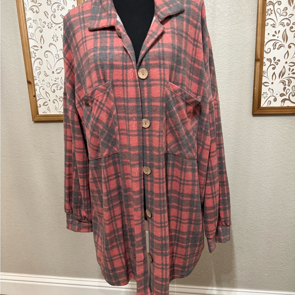 Honeyme Red and Gray Plaid Button Down Shirt